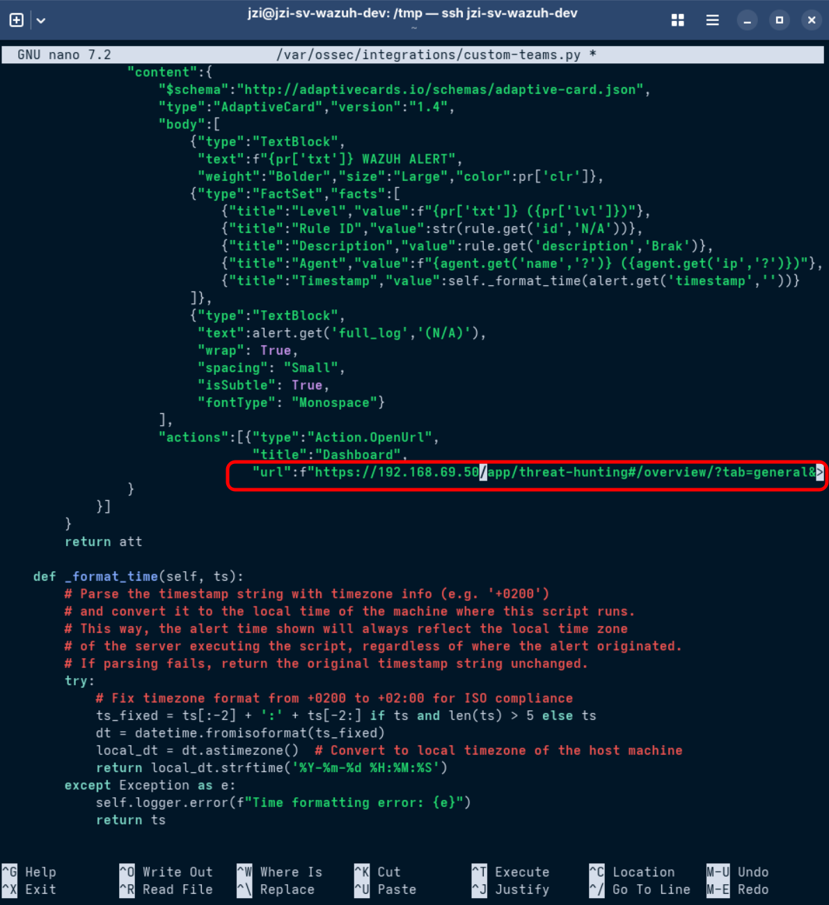 Change dashboard URL