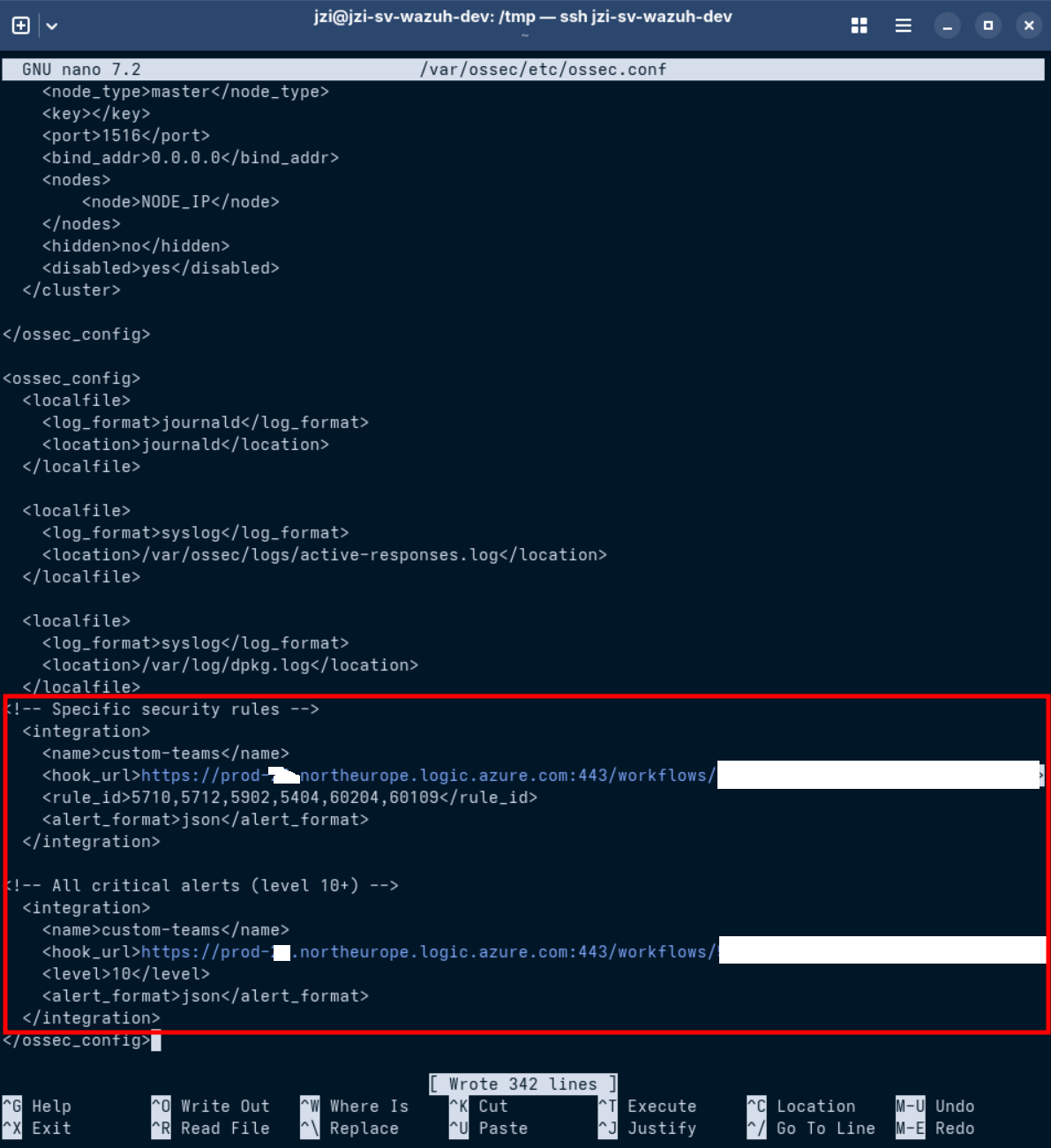 Change ossec.conf file